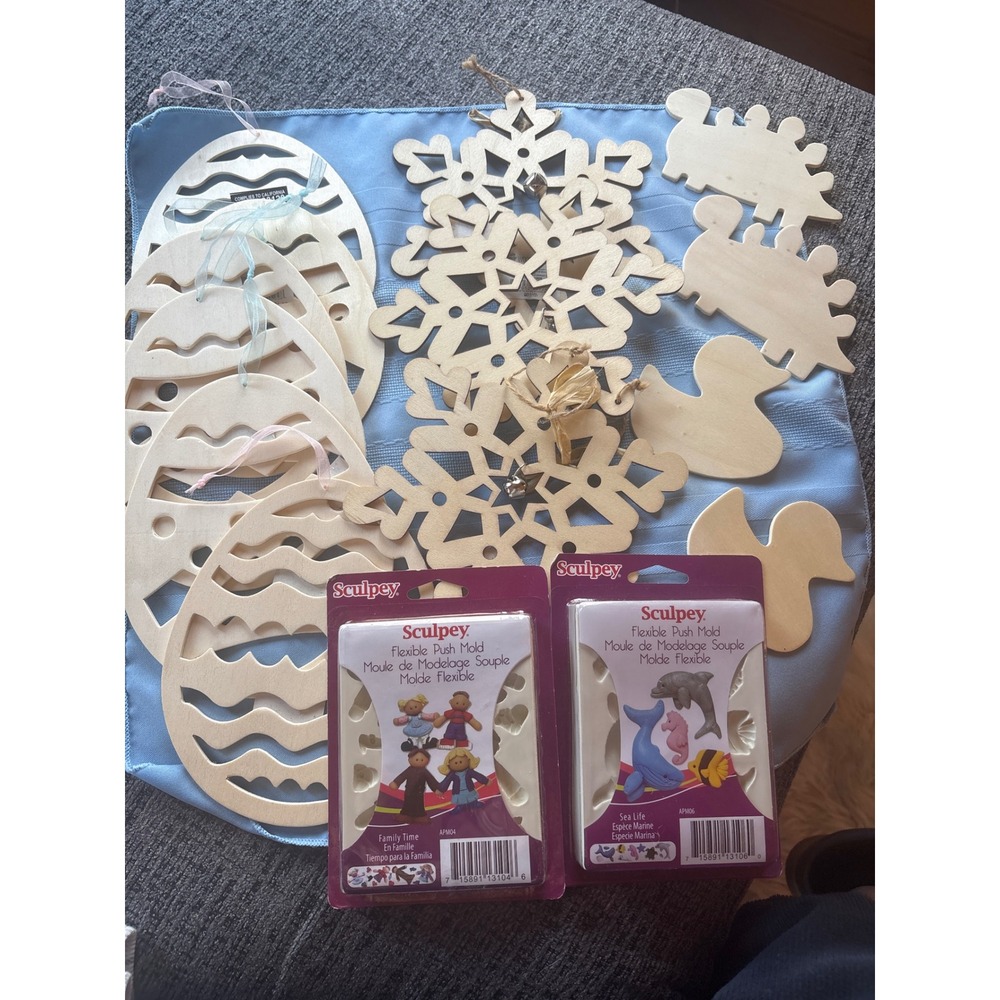 Wooden Craft Embellishments Easter Snowflakes Ducks Dinosaurs Clay Molds